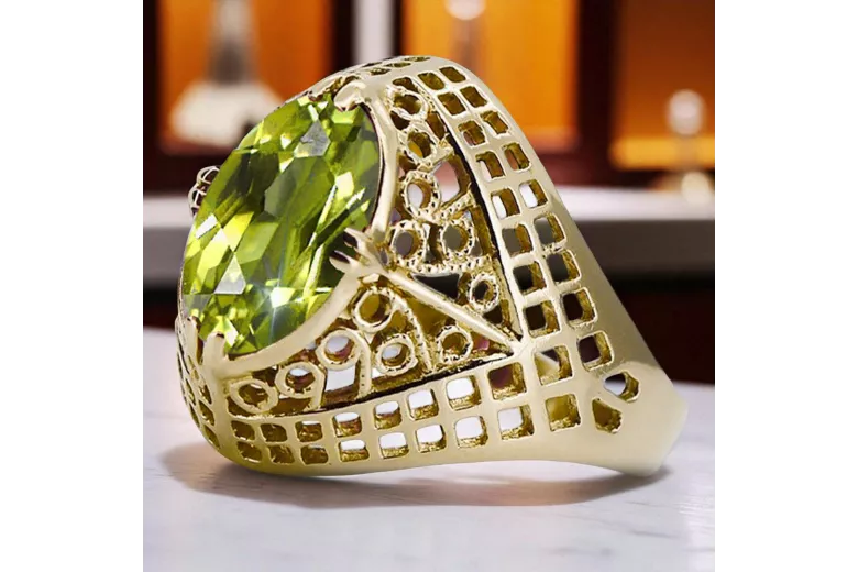 Винтидж крафт Пръстен Жълт перидот 14K жълто злато vrc030y